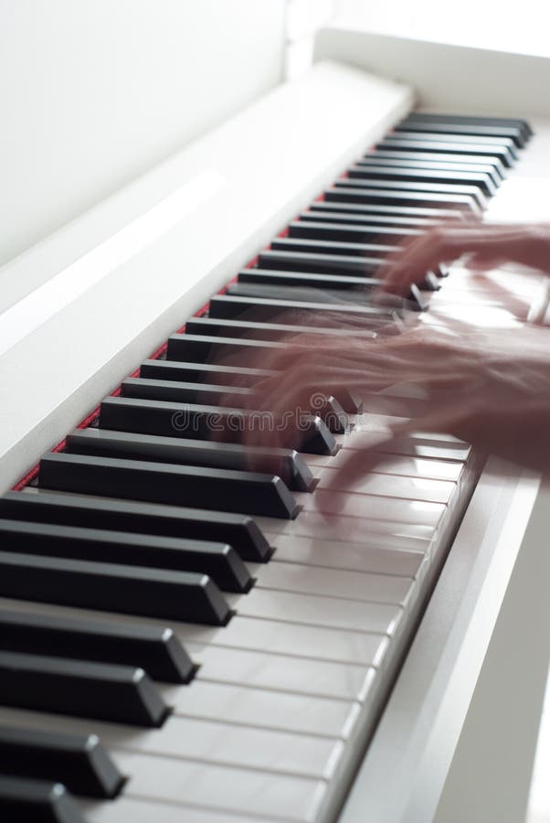 Man Playing the Piano. Piano Keys Closeup. Piano Playing. Black and