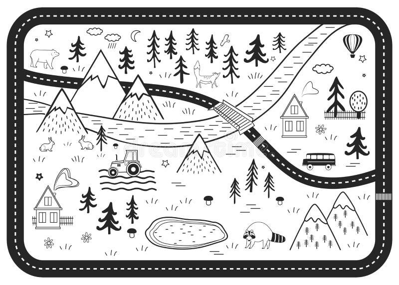 Street Map Clipart Black And White Flower