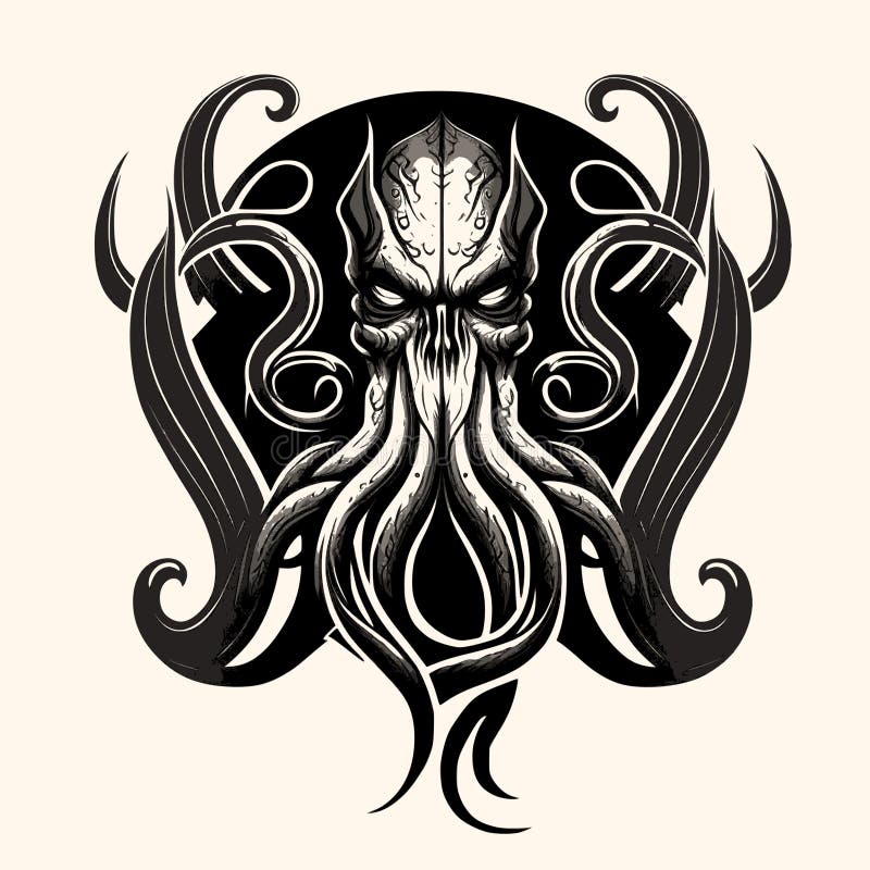 Black and White Kraken,Cthulhu,Octopus Silhouette Ornament Vector Art ...