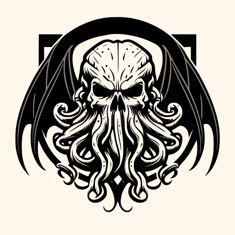 Black and White Kraken,Cthulhu,Octopus Silhouette Ornament Vector Art ...