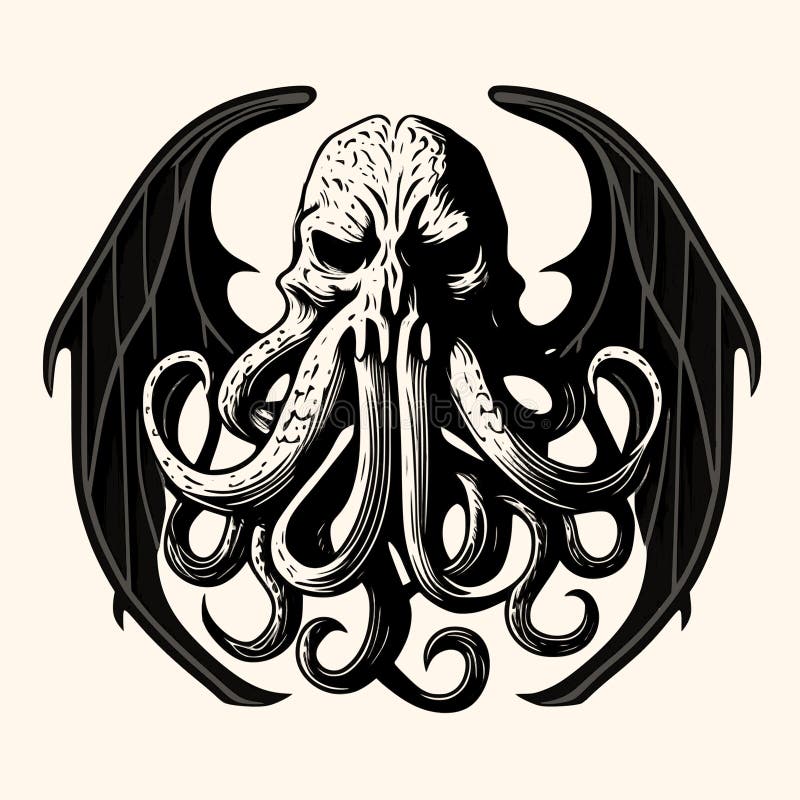 Black and White Kraken,Cthulhu,Octopus Silhouette Ornament Vector Art ...