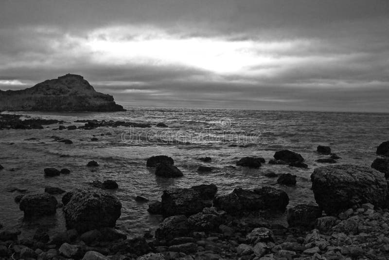 Black And White Landscape Of Rocky Beach Shoreline Stock Image Image