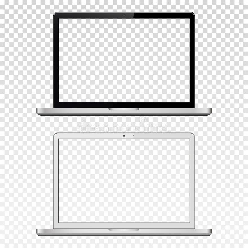 Black and White Laptops Isolated on Transparent Background Stock Vector