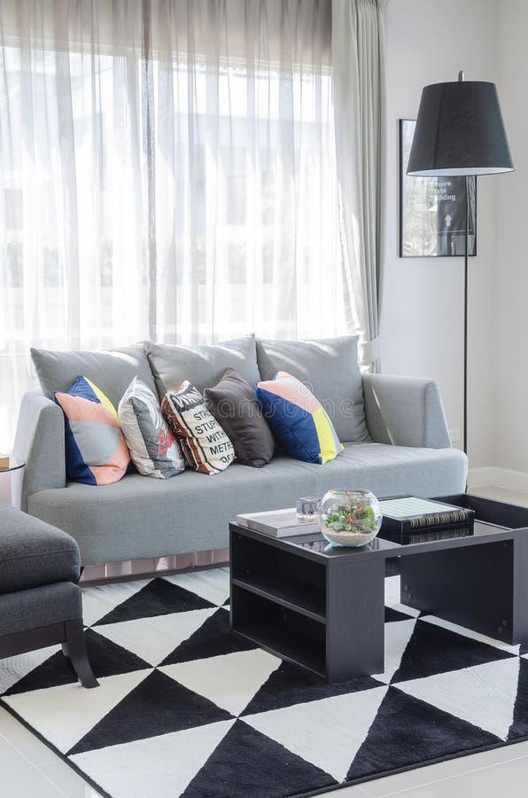 Black and white living room color tone with modern grey sofa royalty free stock photos Black and white living room color tone with modern grey sofa royalty free stock photos