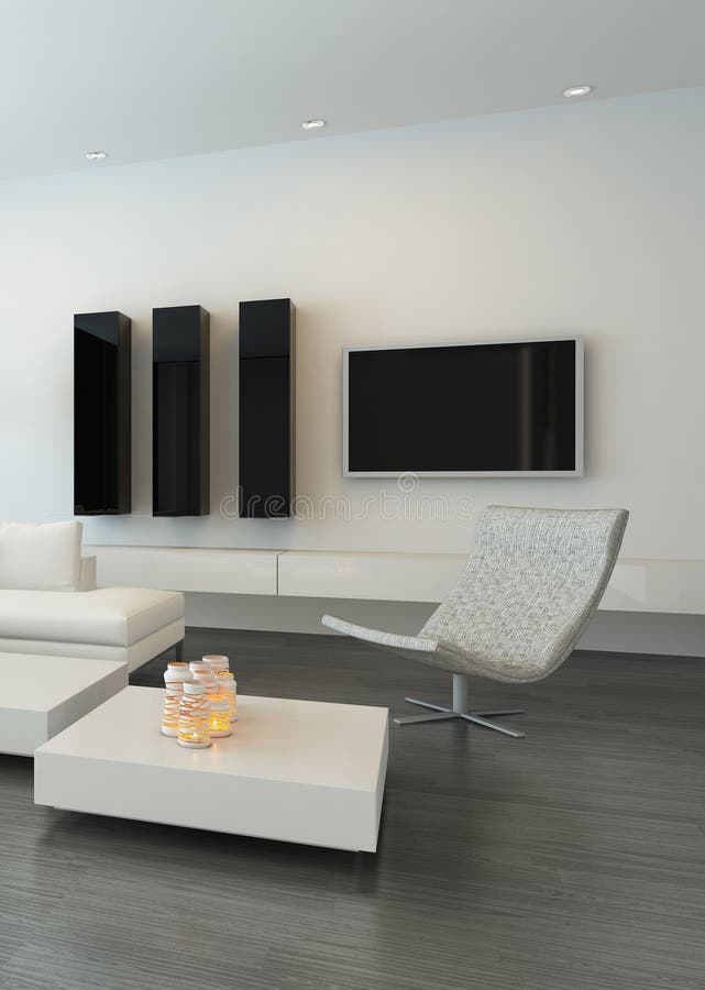 Black and White Living Room Interior Stock Illustration Illustration