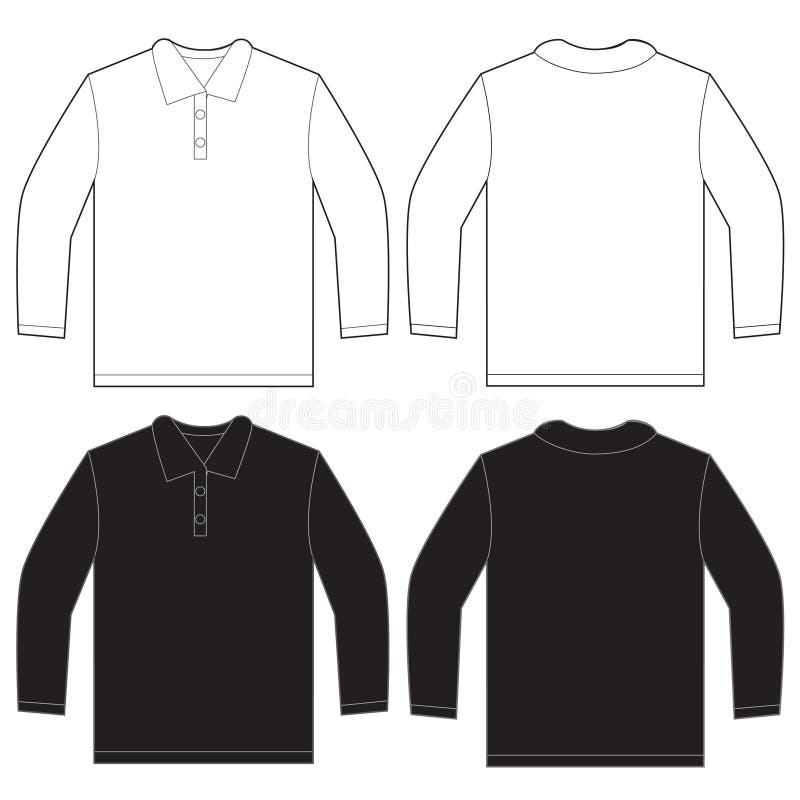 Download Black White Long Sleeve Polo Shirt Design Template Stock ...