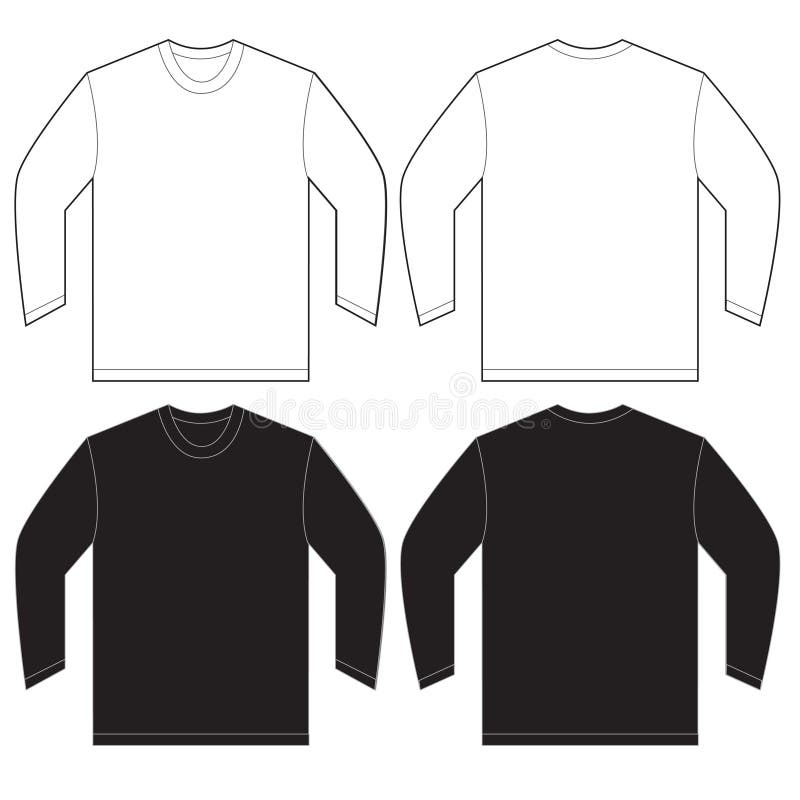 Download Black White Long Sleeve T-Shirt Design Template Stock ...