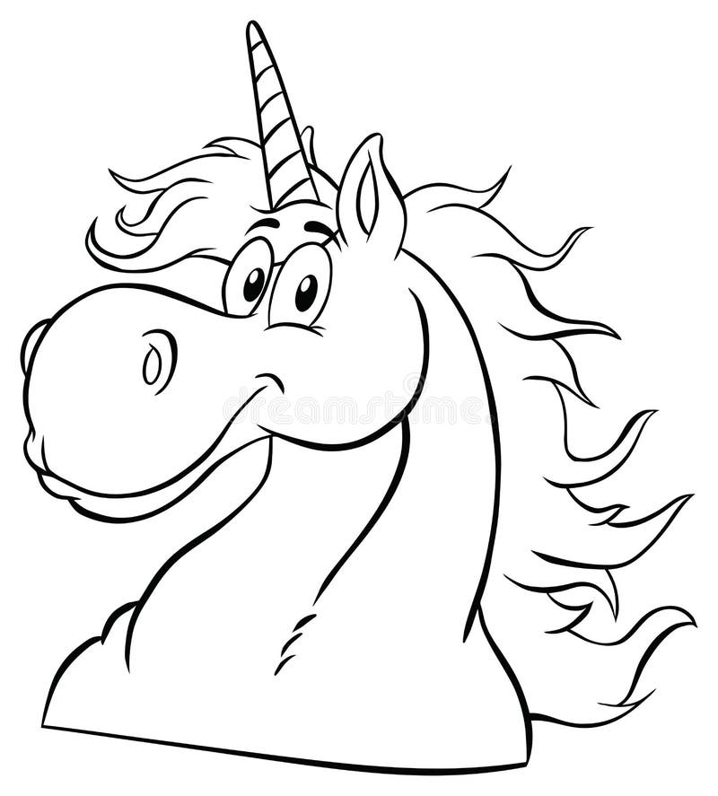 Black and White Magic Unicorn Head Classic Cartoon Character. Stock Vector  - Illustration of happy, heart: 159337574