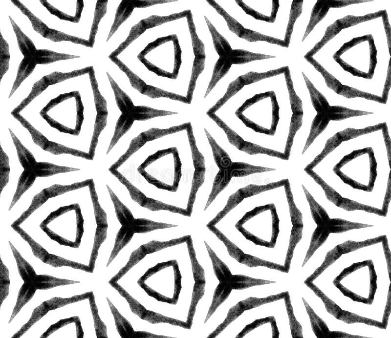 Black and white medallion seamless pattern. Hand d