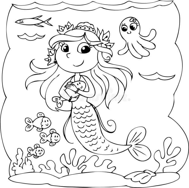 Black And White Mermaid Under Water Stock Vector - Illustration: 43172948