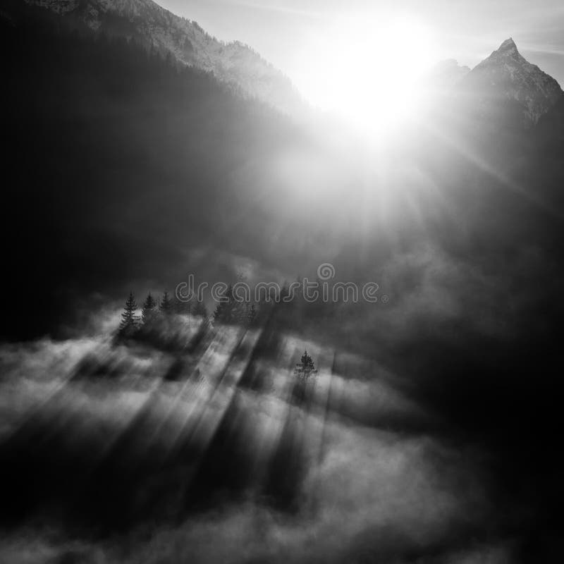 Black and white mountain landscape