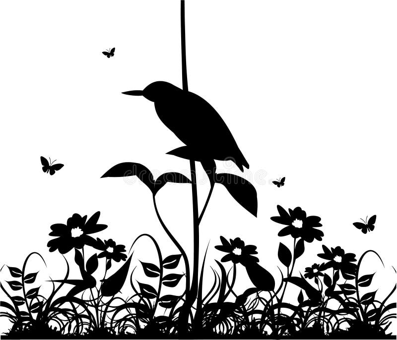 Black and White Nature Vector Stock Vector - Illustration of bushes