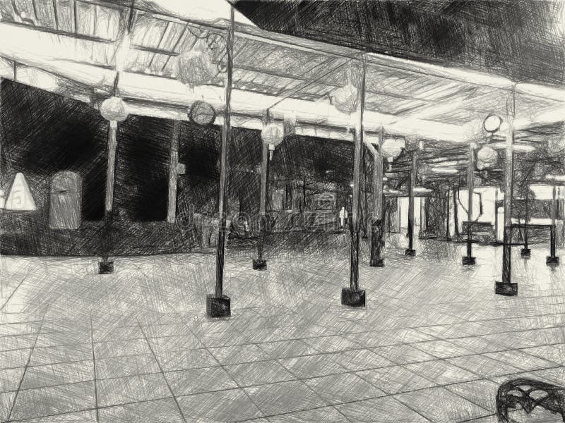 Black and White of Night Garden Stock Illustration Illustration of