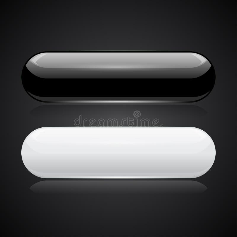 Black and white oval buttons. 3d glossy icons on black background royalty free illustration
