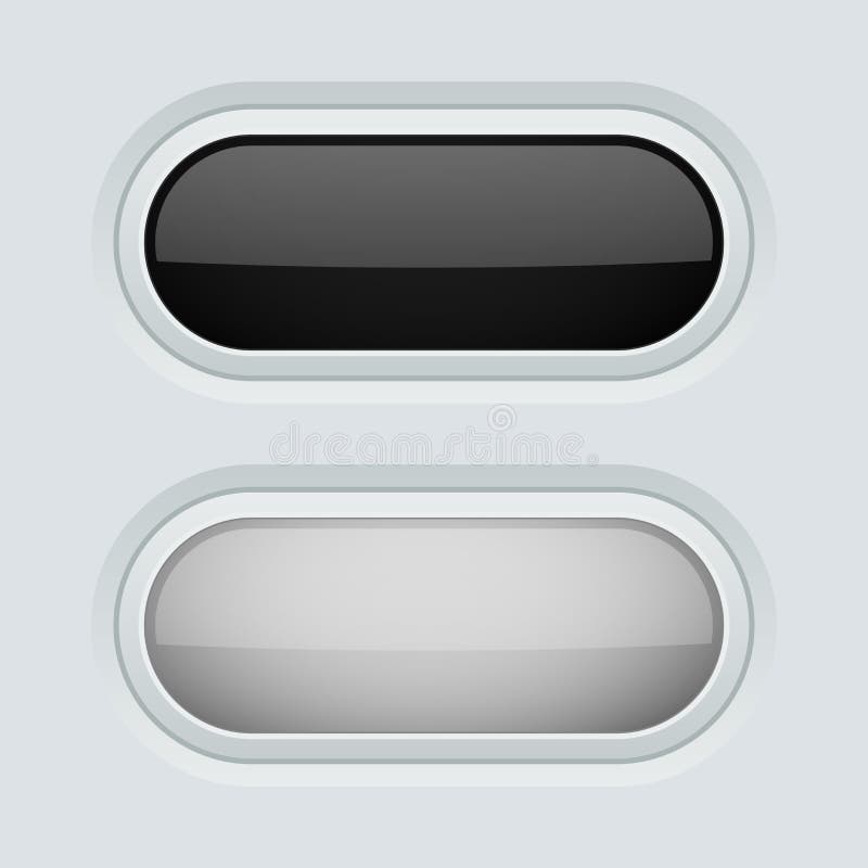 Black and white oval push buttons. Normal and pushed. 3d web interface elements royalty free illustration