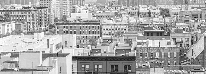 Black and white panorama of Harlem and Bronx, New York.