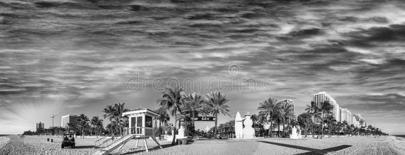 Black and white panoramic view of Fort Lauderdale Beach - Florid royalty free stock photos Black and white panoramic view of Fort Lauderdale Beach - Florid royalty free stock photos