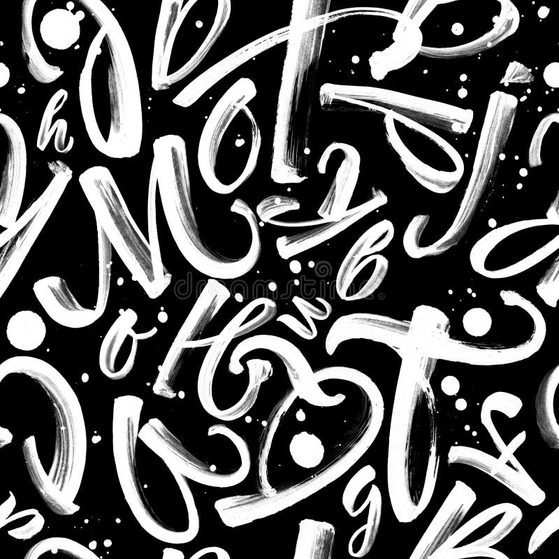 Black and White Pattern with Ink Letters Stock Illustration