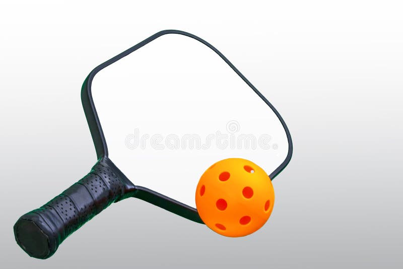 Black and White Pickleball Paddle with Orange ball.