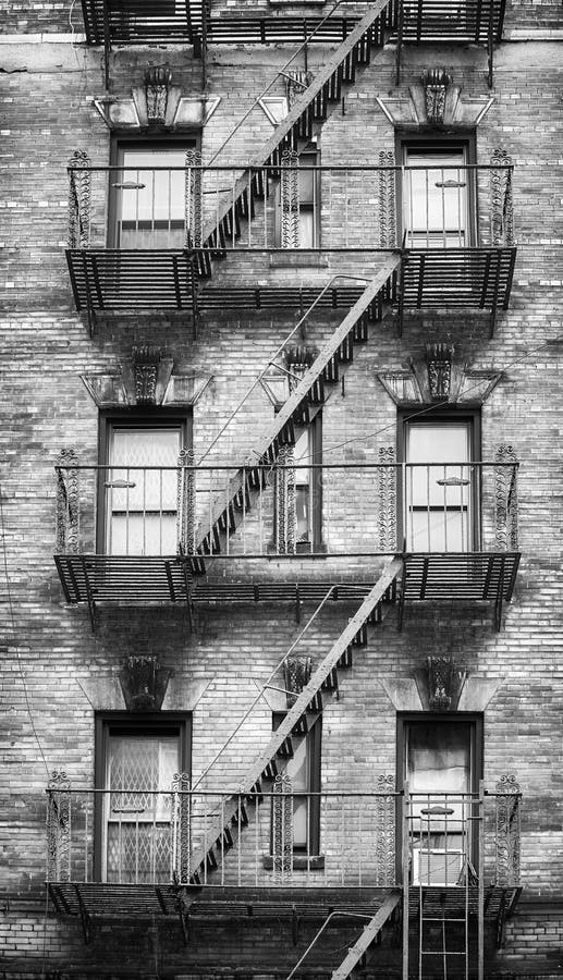 Black and white picture of fire escapes, New York City. stock photo Black and white picture of fire escapes, New York City. stock photo