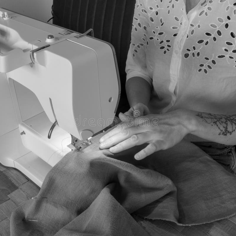 Sewing with a Sewing Machine Stock Image Image of leisure, clothes