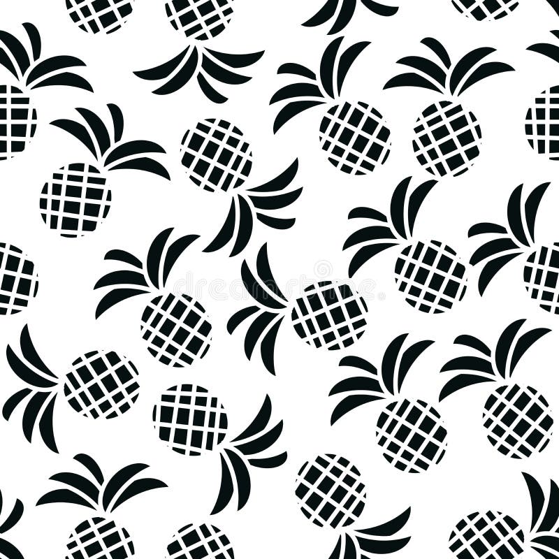 Funny Seamless Pattern With Pineapples In Black And White. Stock Vector Illustration of leaf