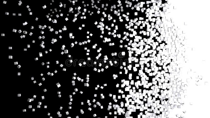 Black and white pixel particles explosion pieces 3D Illustration version 4