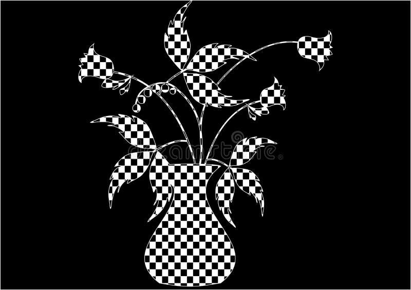 The Black and White Plaid Flowers in Vase Stock Vector Illustration
