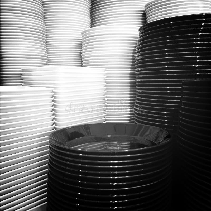 Black and white plates stock image. Image of dish, white 46098947