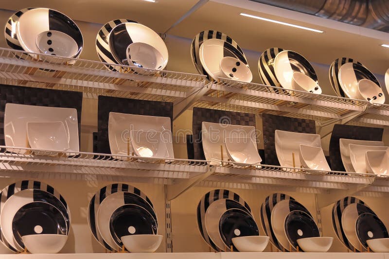 Black and white plates stock photo. Image of hotel, meal 41697626