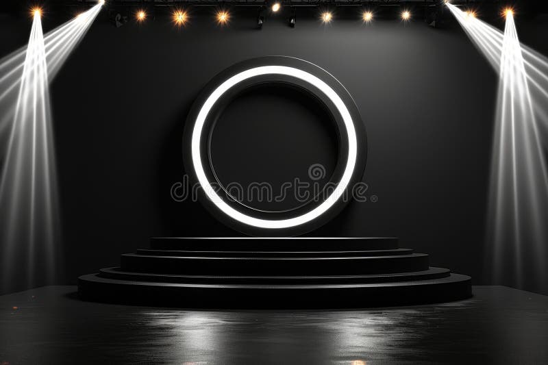 Black and white podium stage for product presentation stock photography