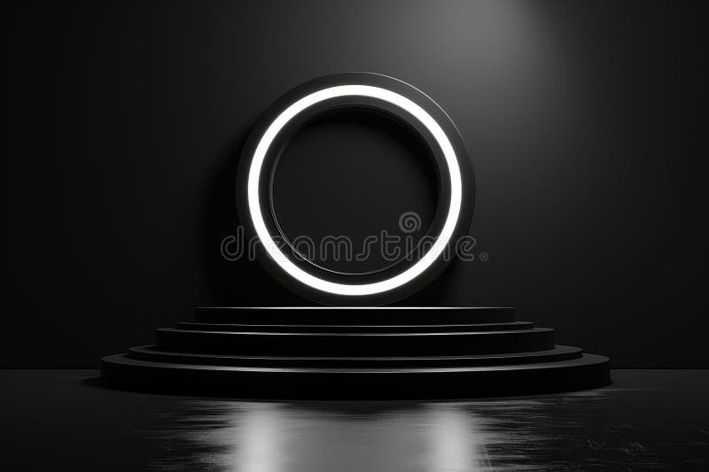Black and white podium stage for product presentation stock images