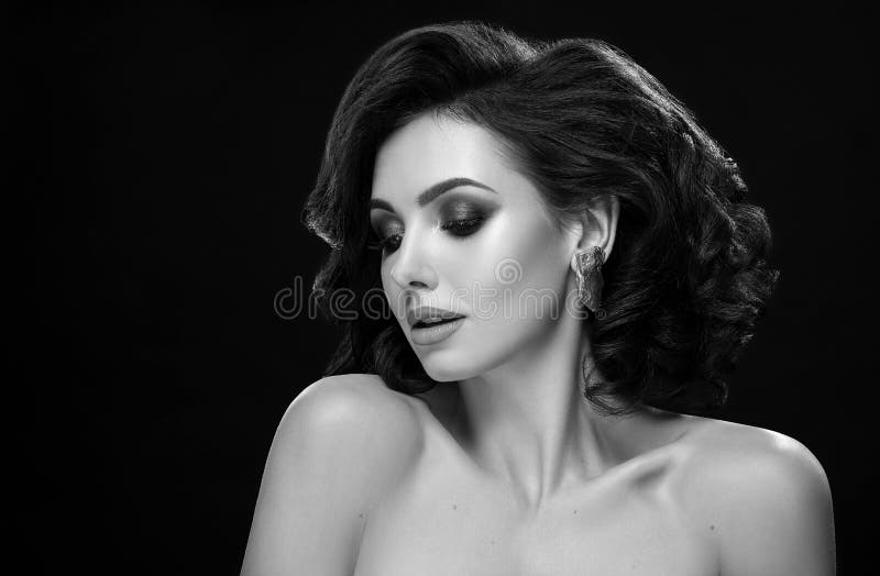 Black and White Portrait of Elegant Model. Stock Photo - Image of ...