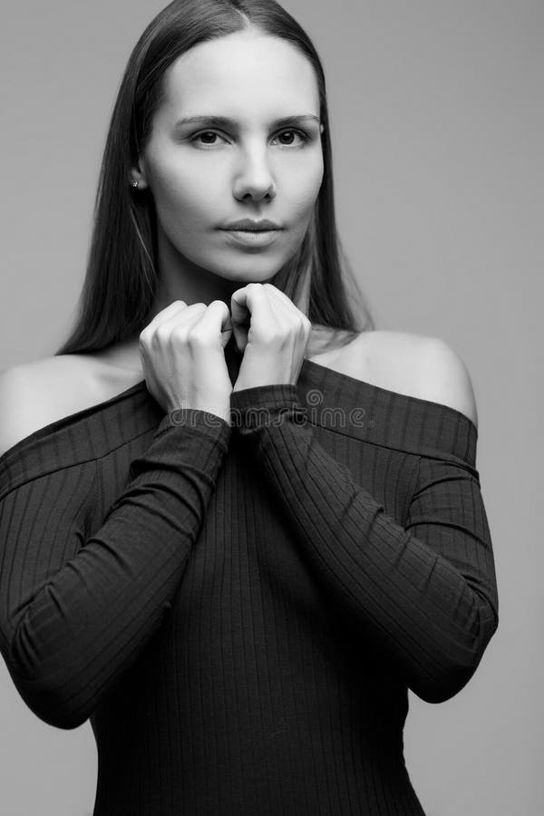 Black - white portrait of girl stock photography