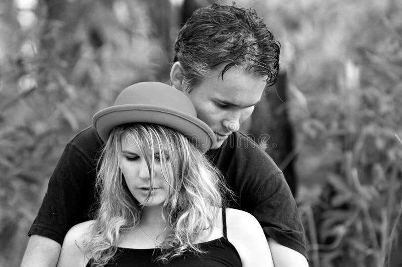 Black and white portrait young loving intimate couple stock image Black and white portrait young loving intimate couple stock image