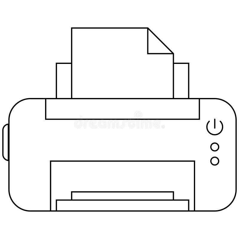 Black and White Printer Flat Vector Icon Stock Illustration