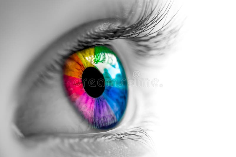 Black & White with Rainbow Color Eye Looking / Eye Care Concept. Black & White with Rainbow Color Eye Looking / Eye Care Concept