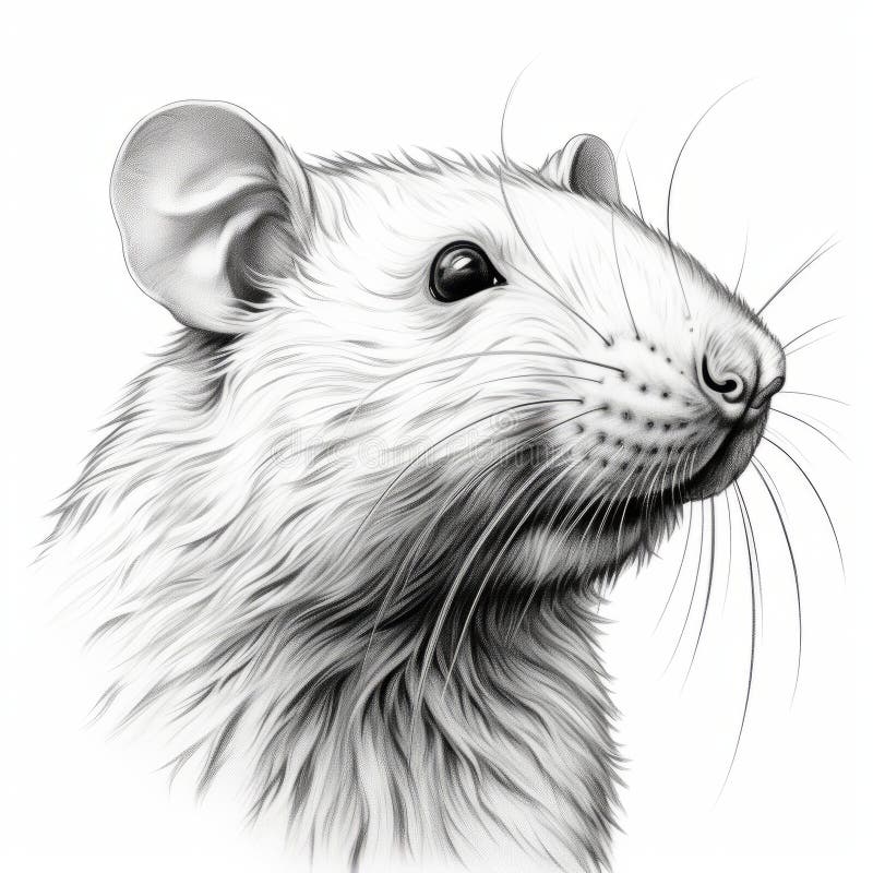 Black And White Rat Portrait Drawing: Digital Illustration With Clean And Sharp Inking stock illustration