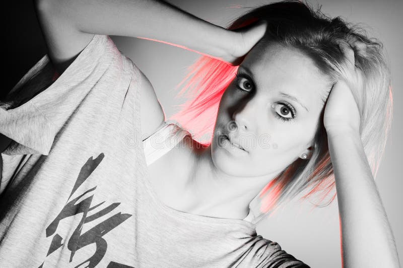 Black and white with red hair