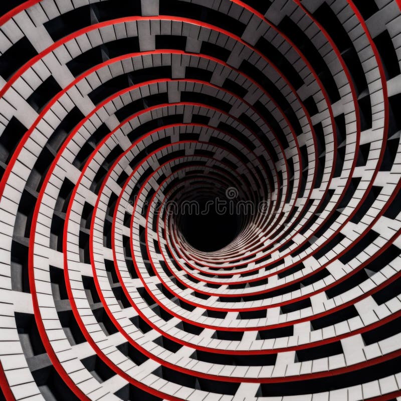 A black and white and red spiral design. Generative AI image. vector illustration