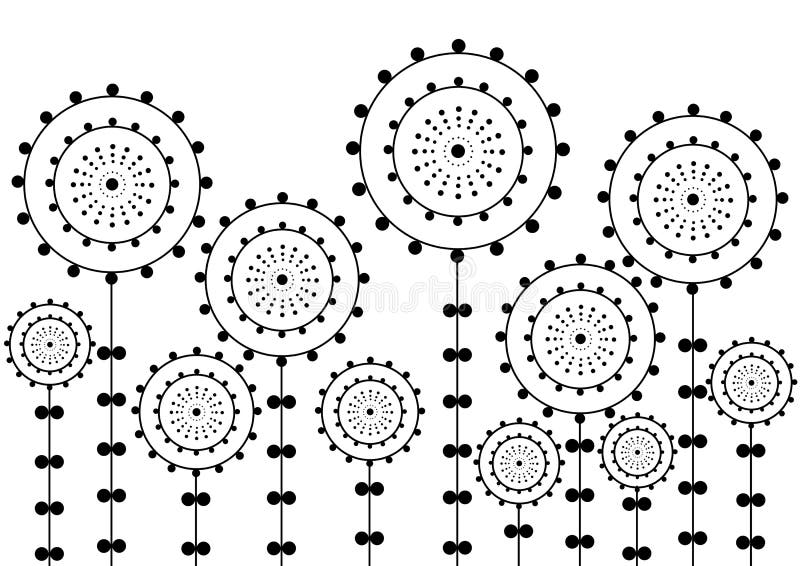 Black and White Retro Circle Flowers Stock Vector Illustration of