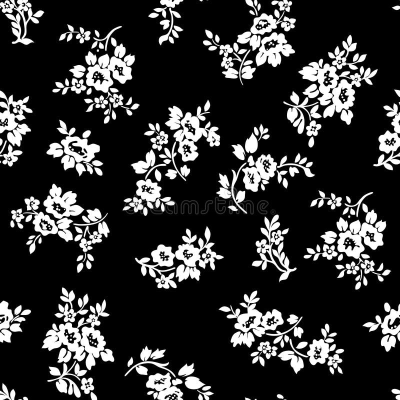 Black and White Rose Flowers Seamless Pattern Stock Illustration