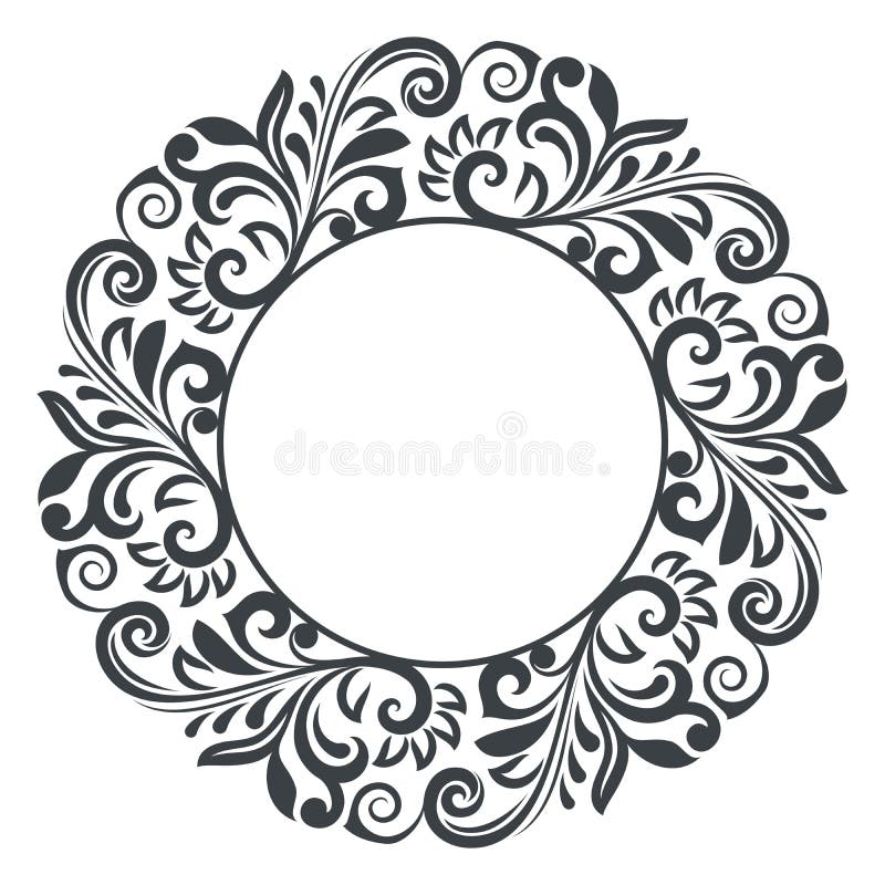 Black and White Round Floral Frame Stock Vector - Illustration of abstract,  circular: 134940986