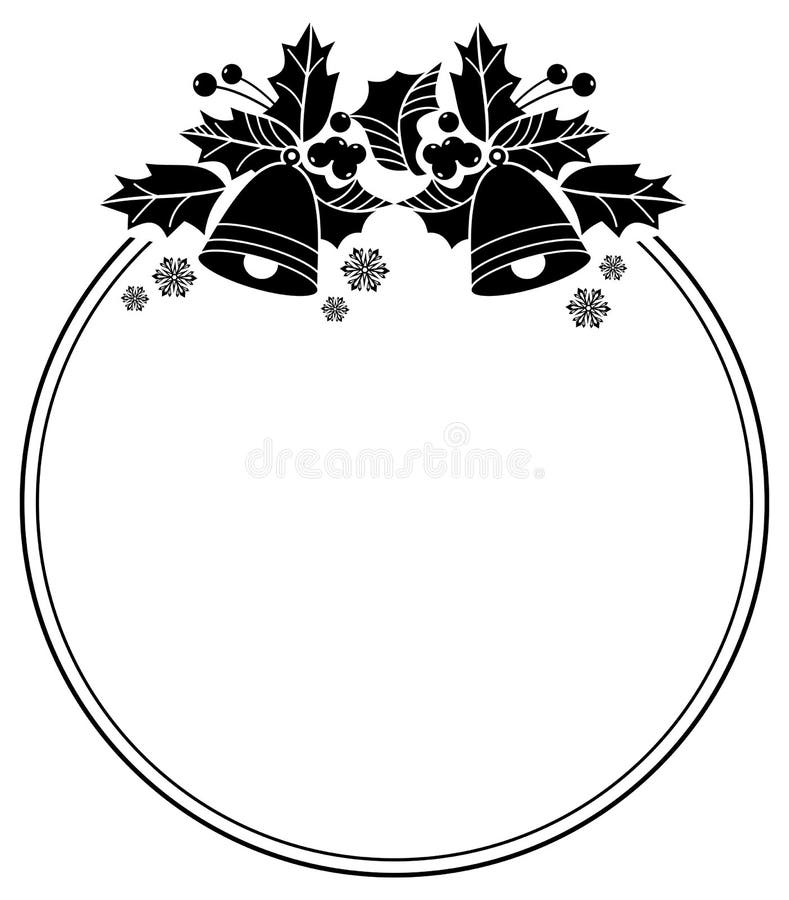 Black and White Round Frame with Holly Berries Silhouettes. Copy Stock ...