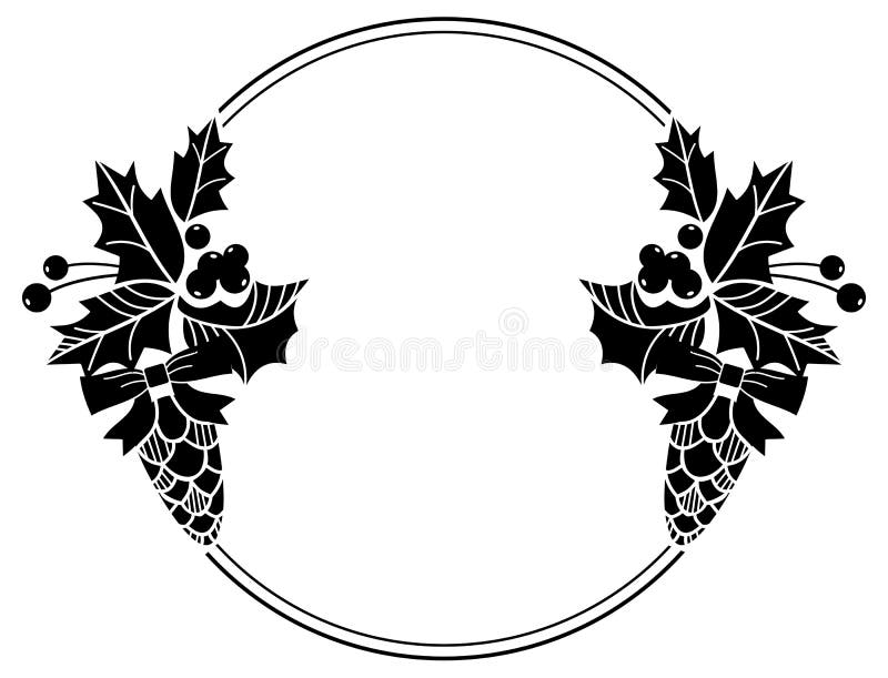 Black and White Round Frame with Pine Cones Silhouettes. Copy Space ...