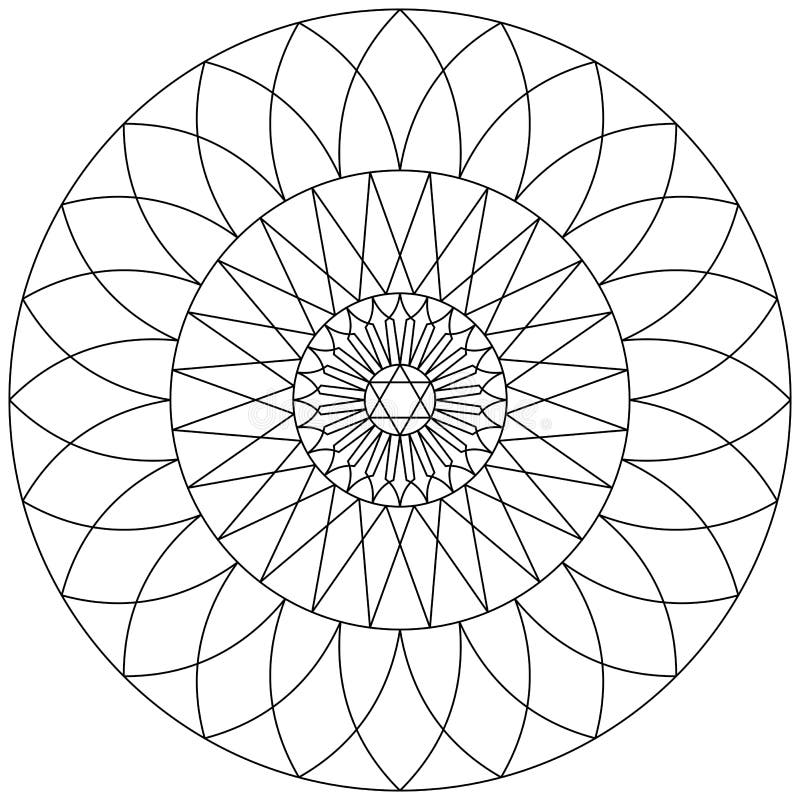 Round Mandala with Abstract Geometric Pattern. Black and White Coloring ...