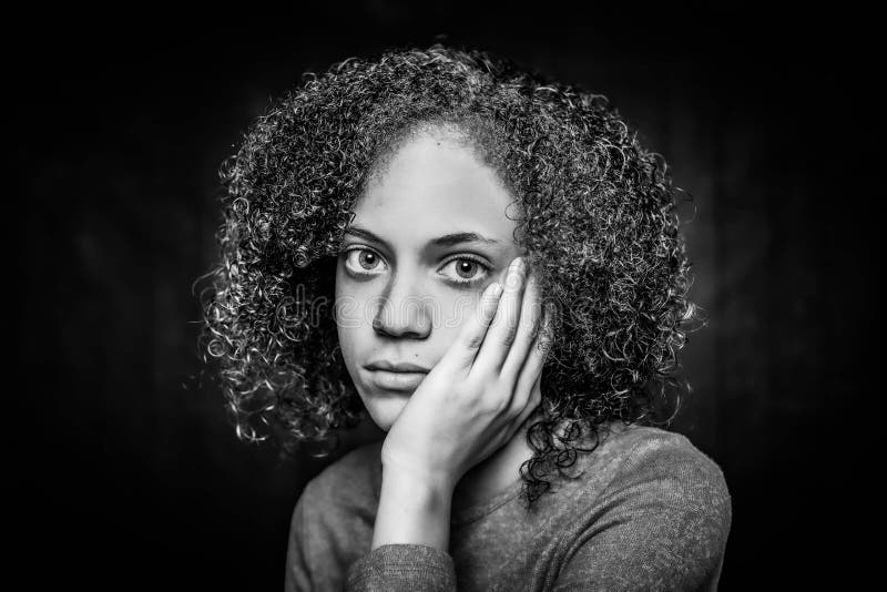 Black and White Sad Young Woman Stock Image Image of bored, biracial 176315719