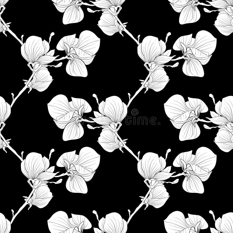 Black Tree in Flower Design with Swirls and Flouri Stock Vector