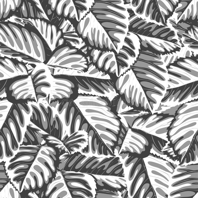 Black and White Seamless Background with Leaves Stock Illustration