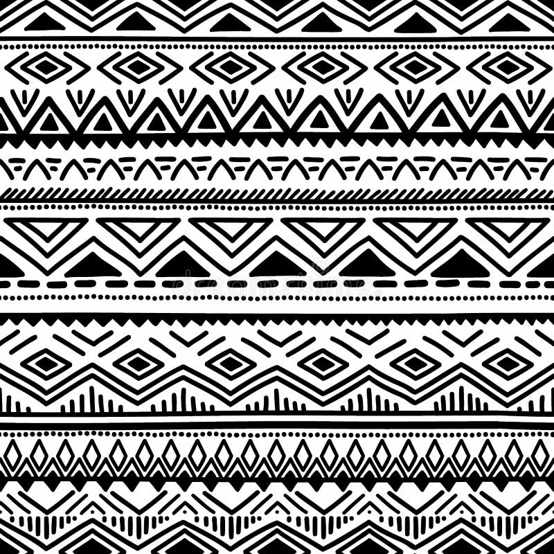 Black and White Seamless Ethnic Background. Vector Illustration Stock ...